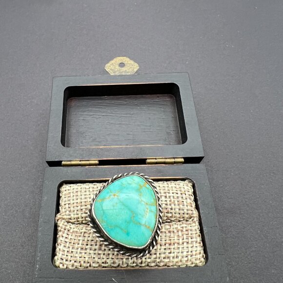 Vintage Sterling Silver Turquoise Ring Size 7 - Southwestern Boho Statement Ring - Picture 5 of 10